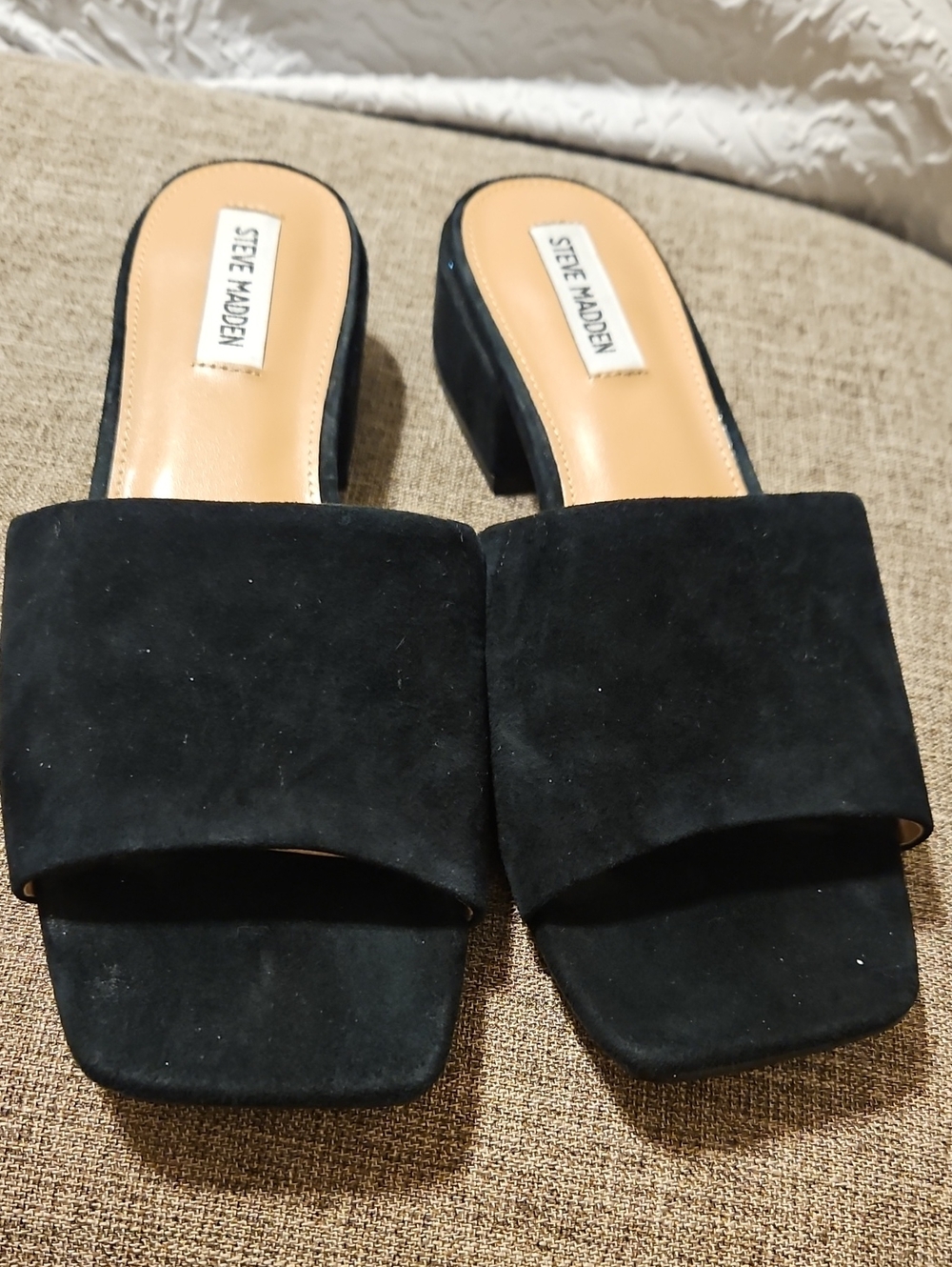 Steve Madden Black Suede Block Heel Slide